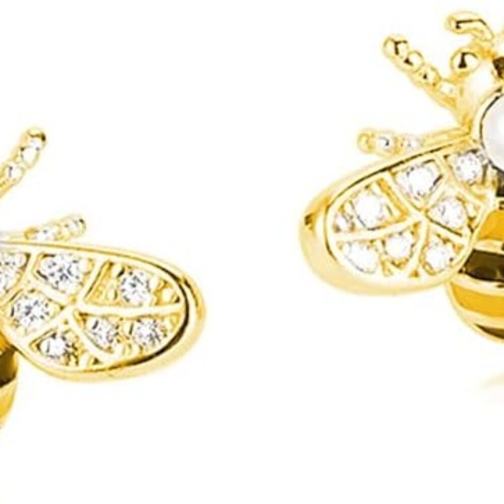Sterling Silver Bee Earrings Stud with Pearl Cubic Zirconia for Women Teens